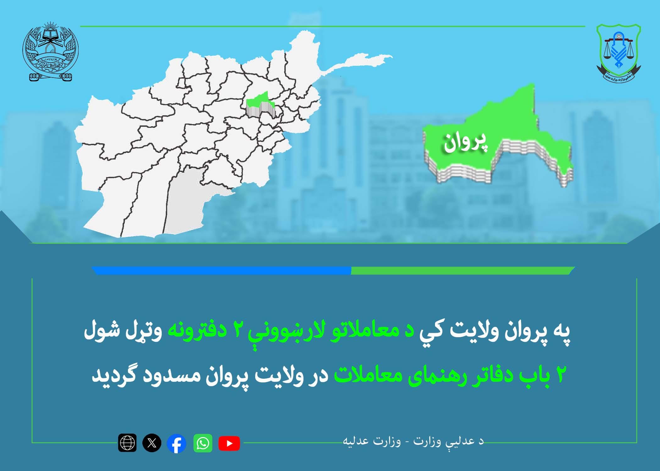 په پروان ولایت کي د معاملاتو لارښوونې ۲ دفترونه وتړل شول
